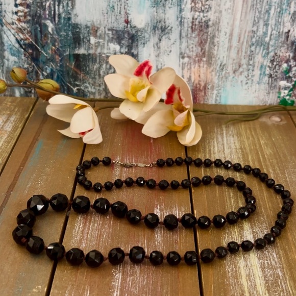 Vintage Jet Black Victorian 14KGP Necklace